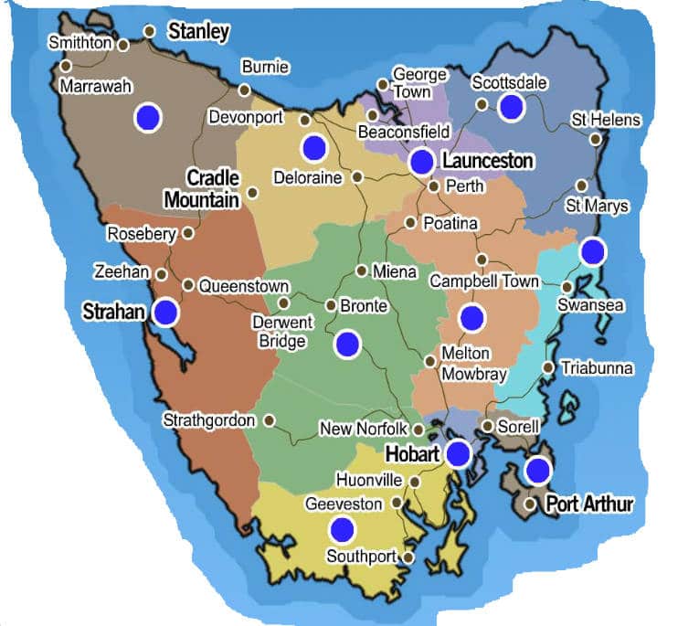 Tasmania Catering Map Kiaora Pizza Catering   Tas Regions Map 765 